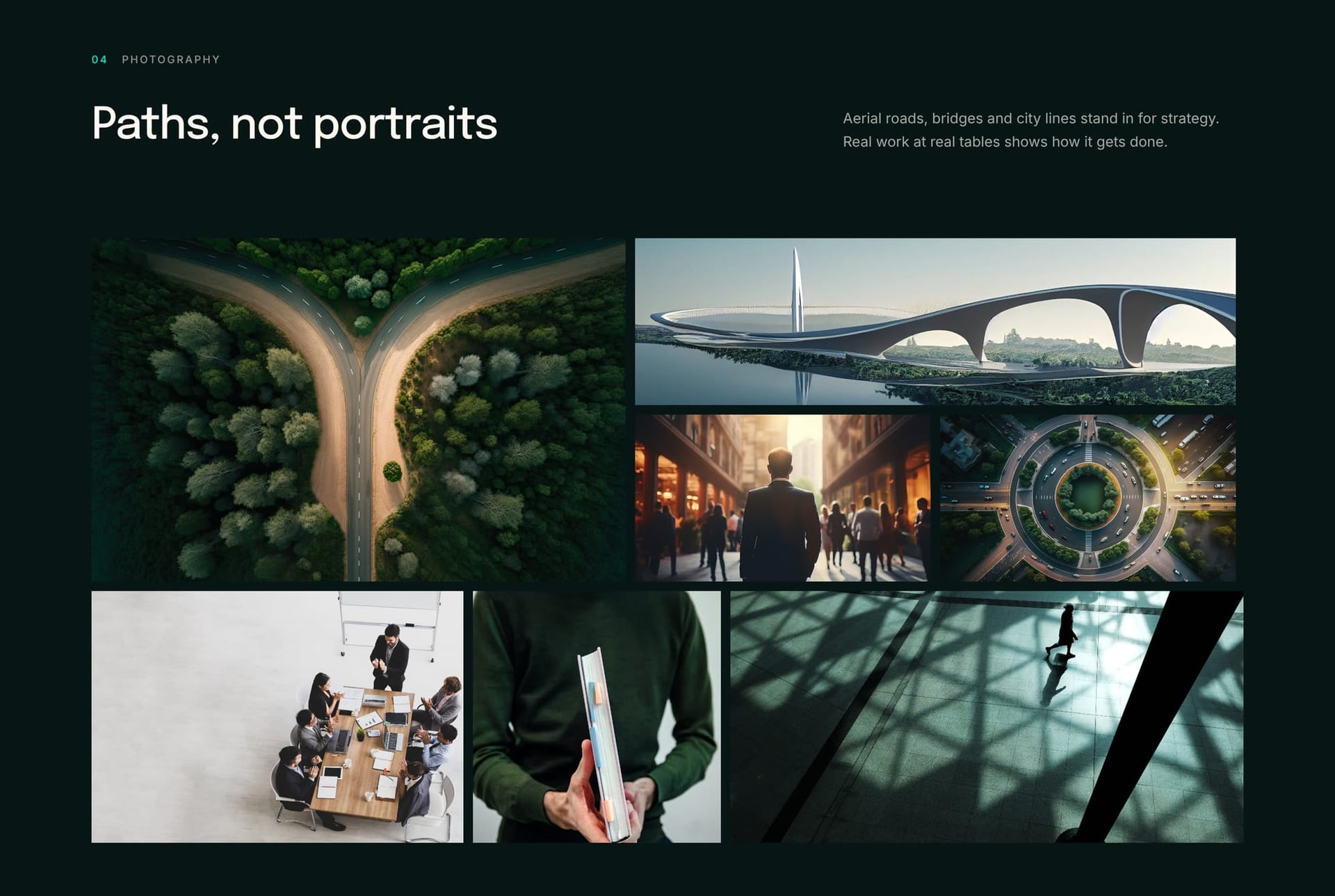 Aerial roads, bridges and people at work