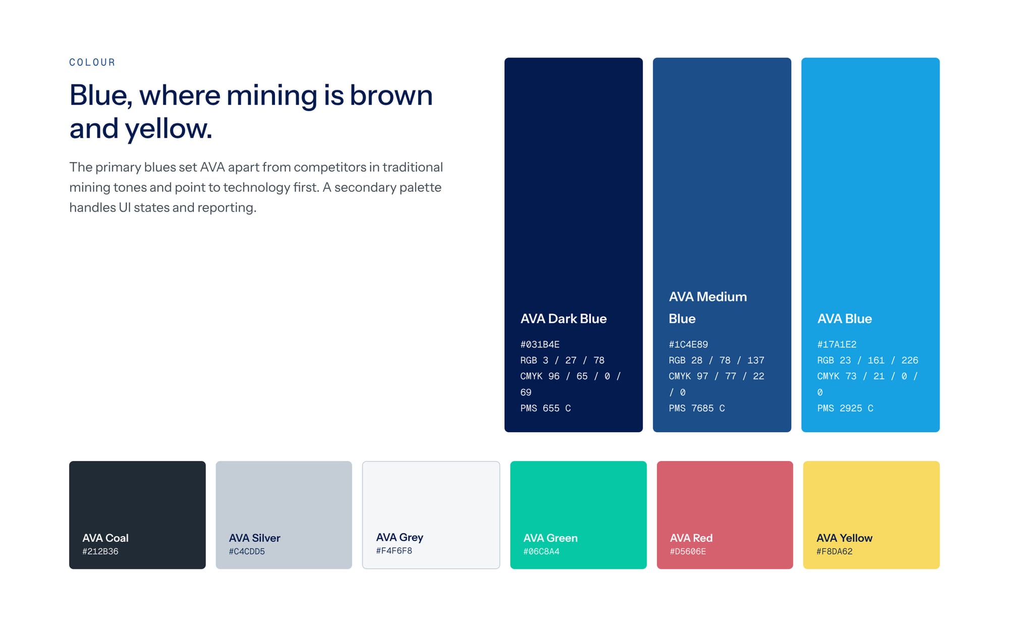 AVA primary blues and secondary UI palette