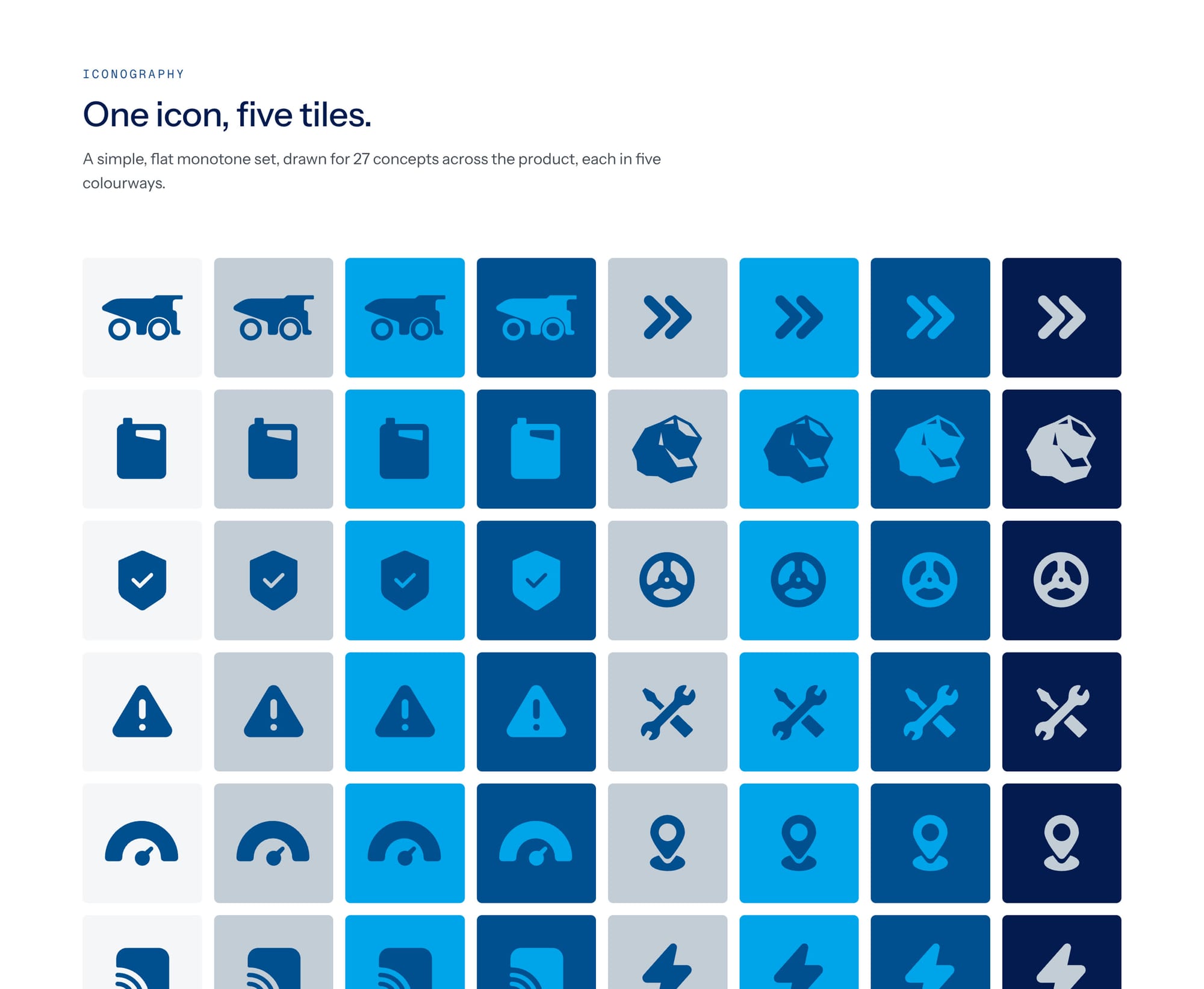 AVA icon set in five tile colourways