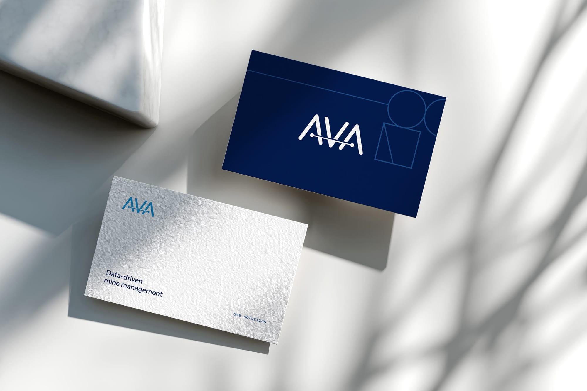 AVA business cards in Dark Blue and white