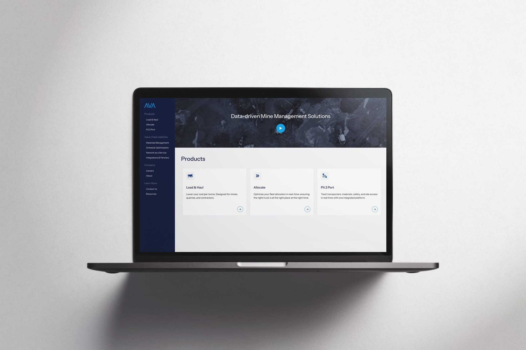 ava.solutions on a laptop